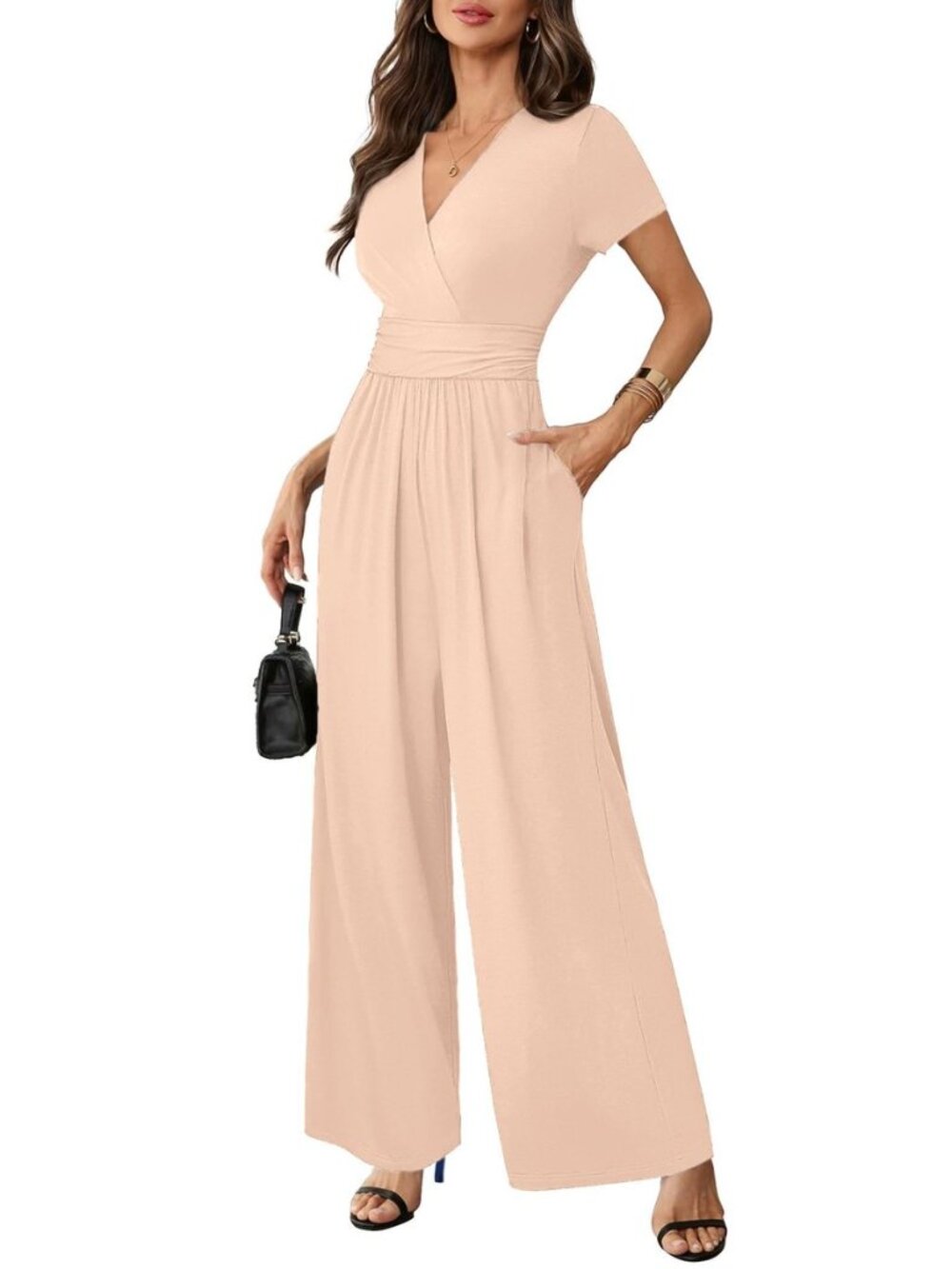 Women Jumpsuits Dressy Casual Short Sleeve Wide Leg Pants Rompers